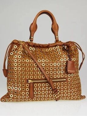 BURBERRY Brown Leather Grommet Big Crush Tote Bag